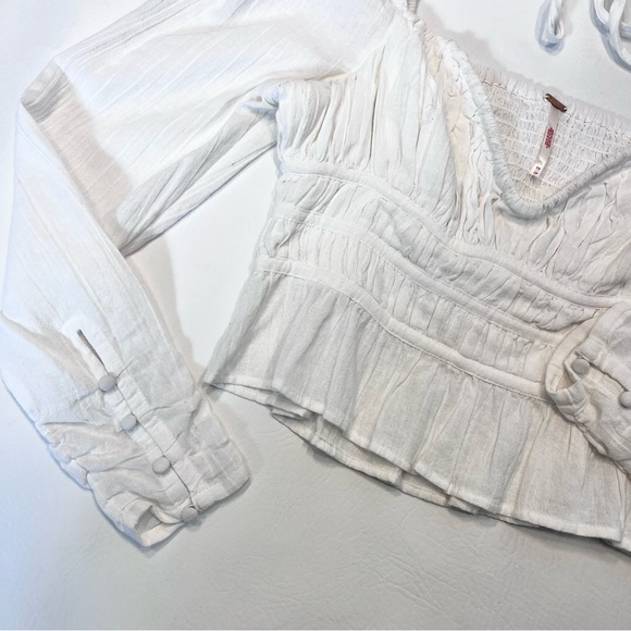 Free People Chloe Puff Sleeve Blouse Smocked Peasant Top Size XS - Picture 7 of 14